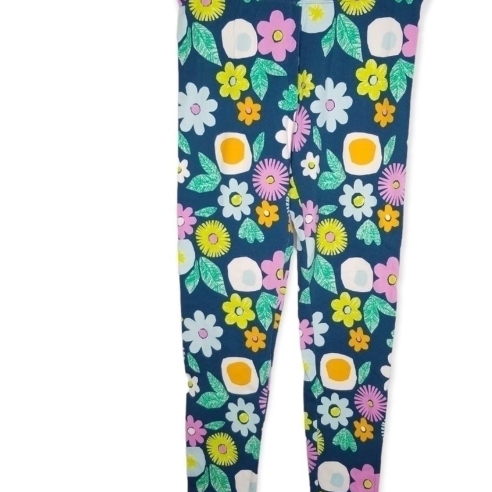 Floral Print Leggings in Navy Blue with Multi-Color Flowers